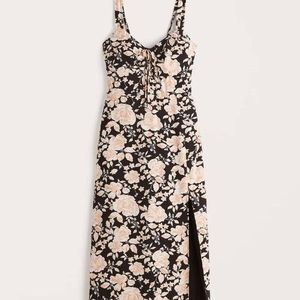 Abercrombie & Fitch Black Floral Cinch Front Midi Dress XS